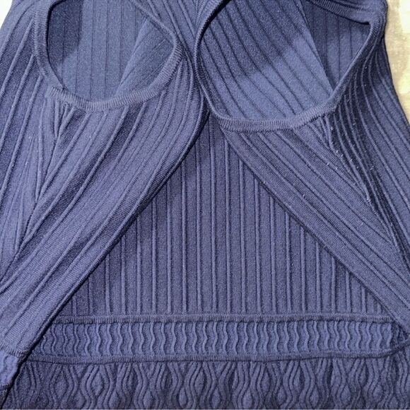 Tory Burch L LIAM Navy Knit Fit-and-Flare Textured Sleeves Dress - Picture 15 of 15